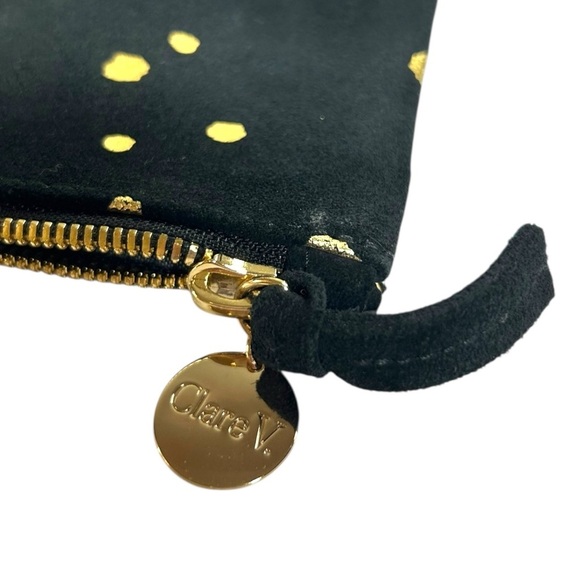 Clare V. - Women’s ‘Margot’ Fold-Over Suede Clutch Bag in Black, Gold, One Size - Picture 4 of 12